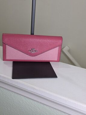 COACH 57536 PINK CROSSGRAIN LEATHER COLORBLOCK SOFT WALLET VGUC